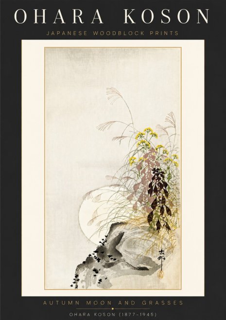 Ohara Koson Autumn Moon and Grasses No4 - Plakát