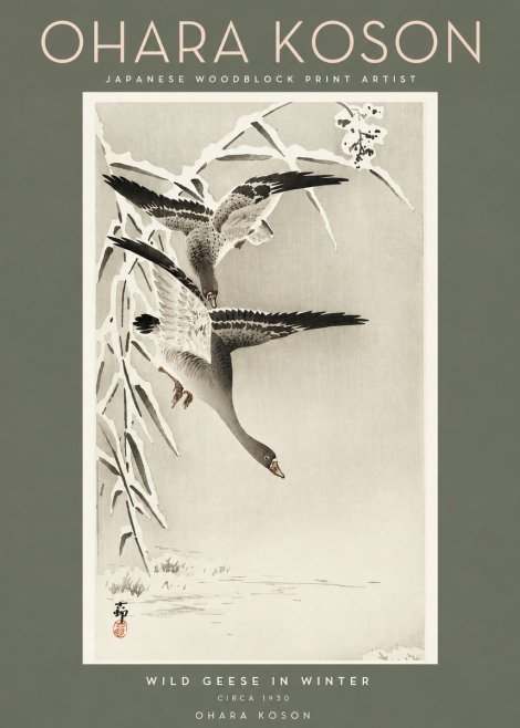 Ohara Koson Wild Geese in Winter No2 - Plakát