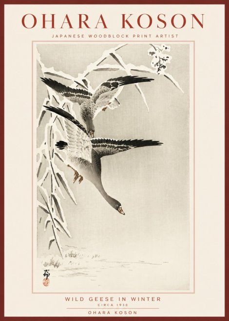 Ohara Koson Wild Geese in Winter No5 - Plakát