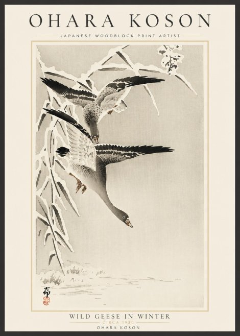Ohara Koson Wild Geese in Winter No6 - Plakát