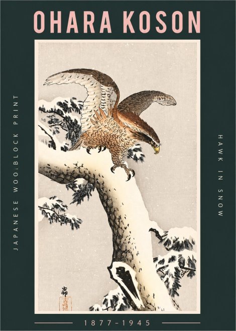 Ohara Koson Hawk in Snow No2 - Plakát