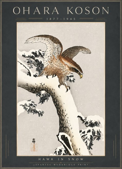 Ohara Koson Hawk in Snow No6 - Plakát