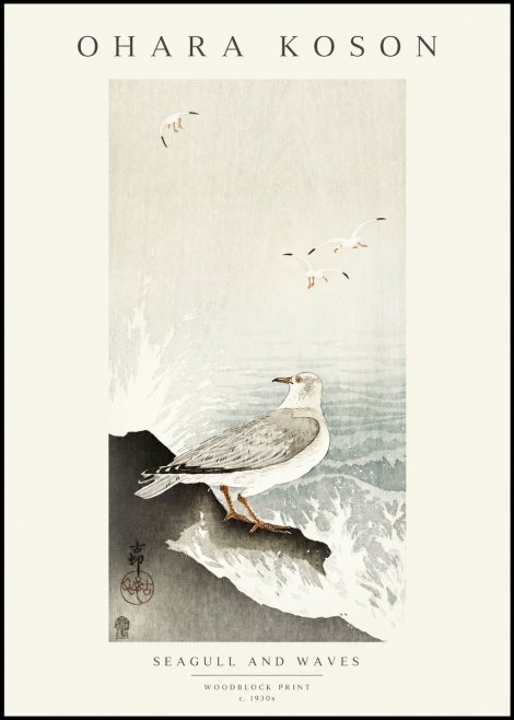 Ohara Koson Seagull and Waves No1 - Plakát