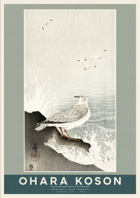 Ohara Koson Seagull and Waves No2 - Plakát
