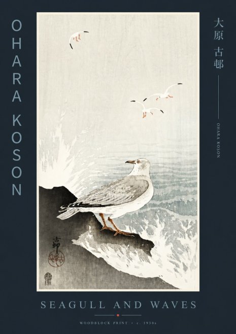Ohara Koson Seagull and Waves No4 - Plakát
