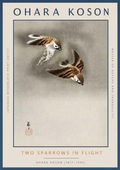 Ohara Koson Two Sparrows in Flight No3 - Plakát