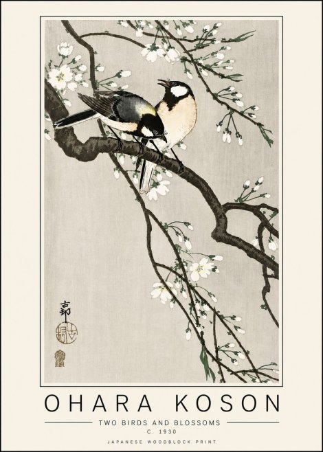 Ohara Koson Two Birds and Blossoms II No6 - Plakát