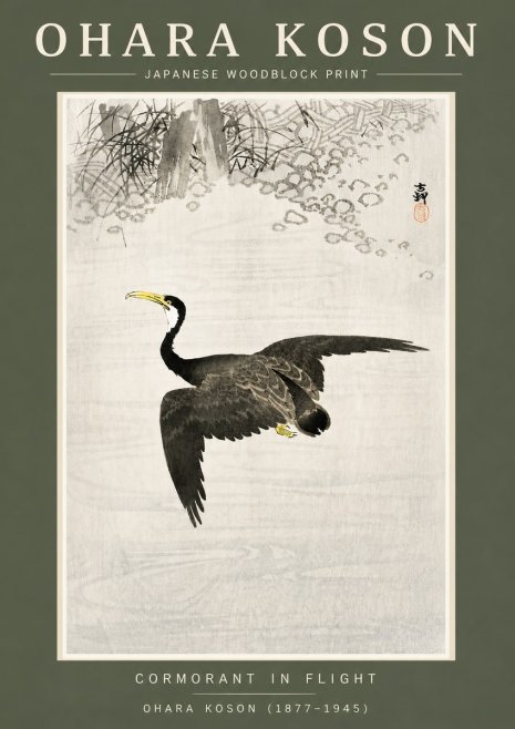 Ohara Koson Cormorant in Flight No4 - Plakát
