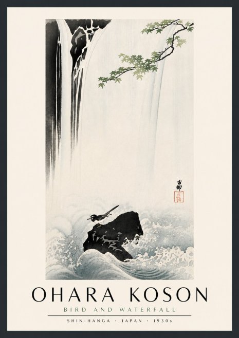 Ohara Koson Bird and Waterfall No5 - Plakát