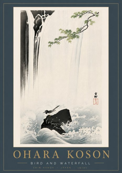 Ohara Koson Bird and Waterfall No6 - Plakát