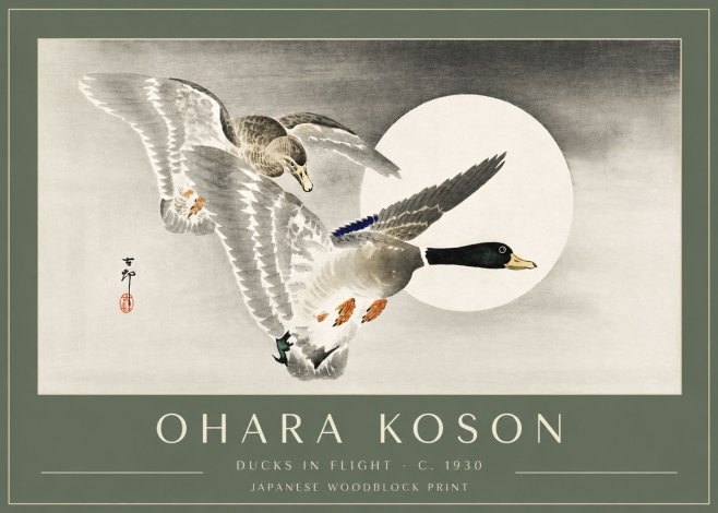 Ohara Koson Ducks in Flight No3 - Plakát