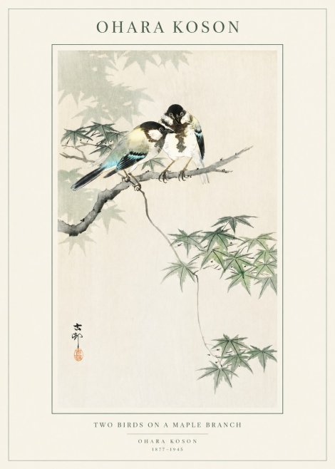 Ohara Koson Two Birds on a Maple Branch No1 - Plakát