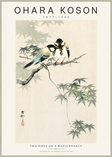 Ohara Koson Two Birds on a Maple Branch No3 - Plakát