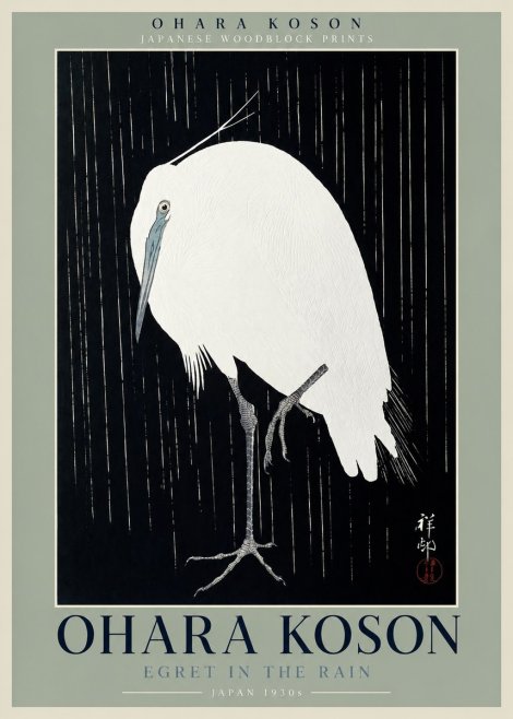 Ohara Koson Egret in the Rain I No2 - Plakát