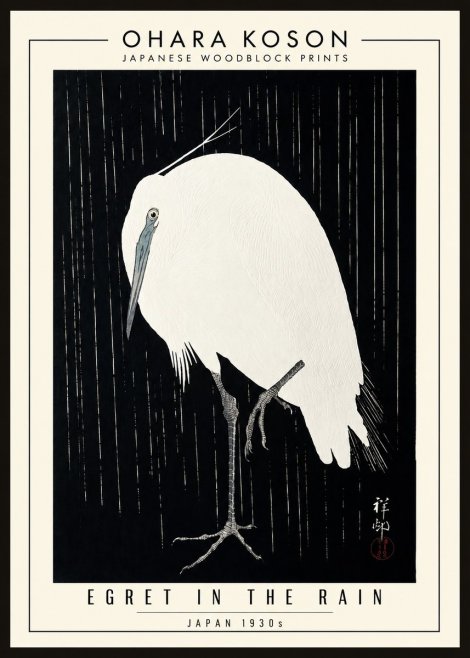 Ohara Koson Egret in the Rain I No3 - Plakát