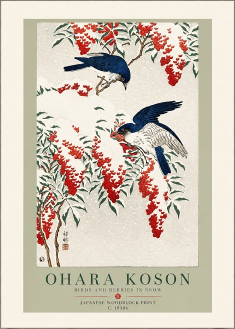 Ohara Koson Birds and Berries in Snow No3 - Plakát