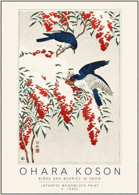 Ohara Koson Birds and Berries in Snow No5 - Plakát