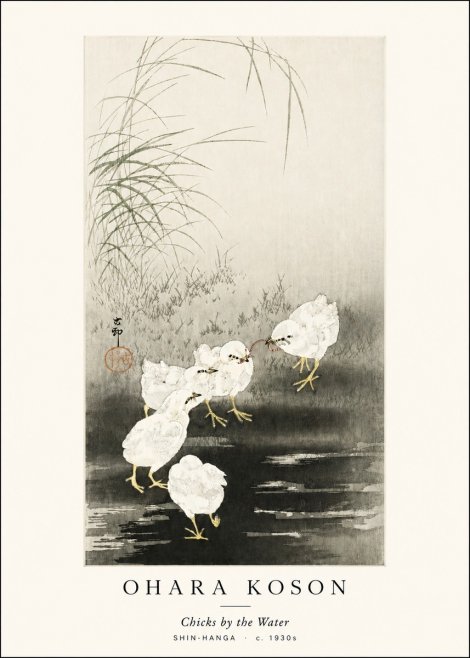 Ohara Koson Chicks by the Water No3 - Plakát