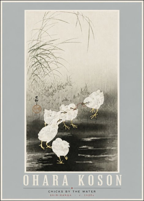 Ohara Koson Chicks by the Water No4 - Plakát