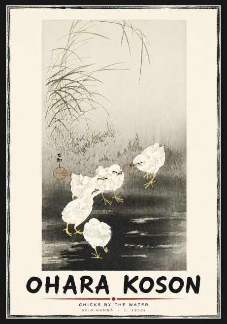 Ohara Koson Chicks by the Water No5 - Plakát