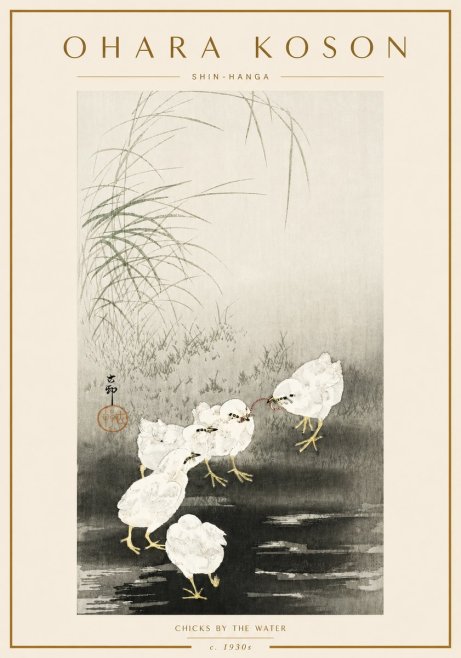 Ohara Koson Chicks by the Water No6 - Plakát