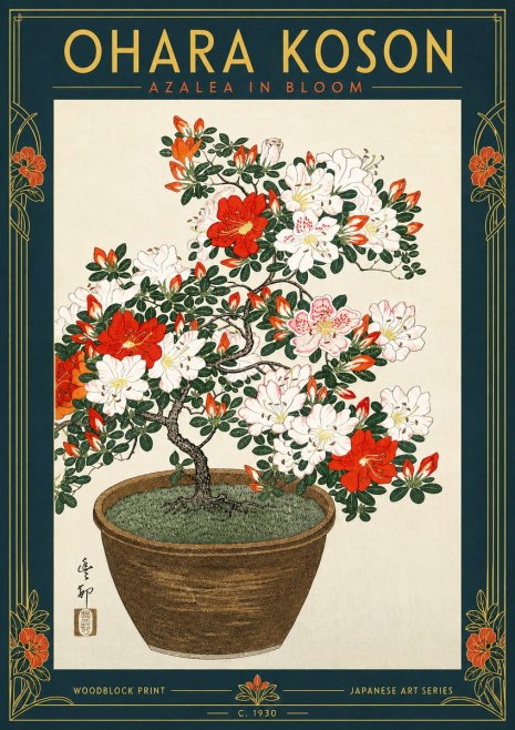 Ohara Koson Azalea in Bloom No5 - Plakát