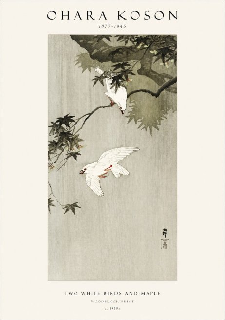 Ohara Koson Two White Birds and Maple No1 - Plakát