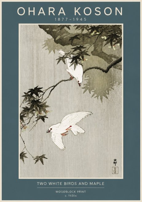 Ohara Koson Two White Birds and Maple No4 - Plakát