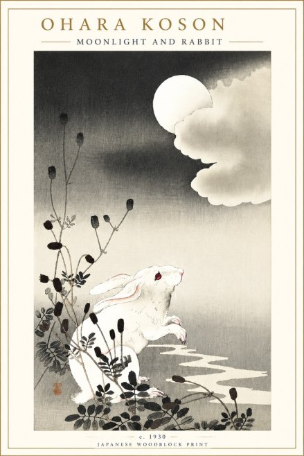 Ohara Koson Moonlight and Rabbit No5 - Plakát