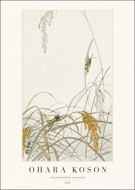 Ohara Koson Grasshoppers and Rice No1 - Plakát