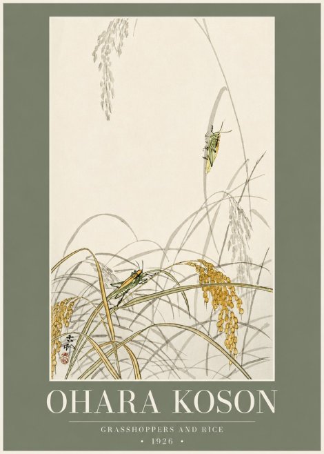 Ohara Koson Grasshoppers and Rice No2 - Plakát