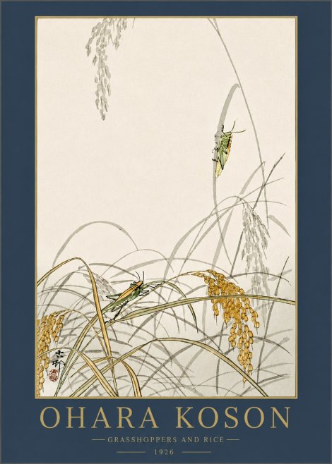 Ohara Koson Grasshoppers and Rice No3 - Plakát