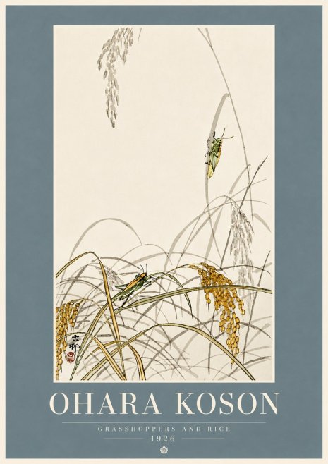 Ohara Koson Grasshoppers and Rice No5 - Plakát