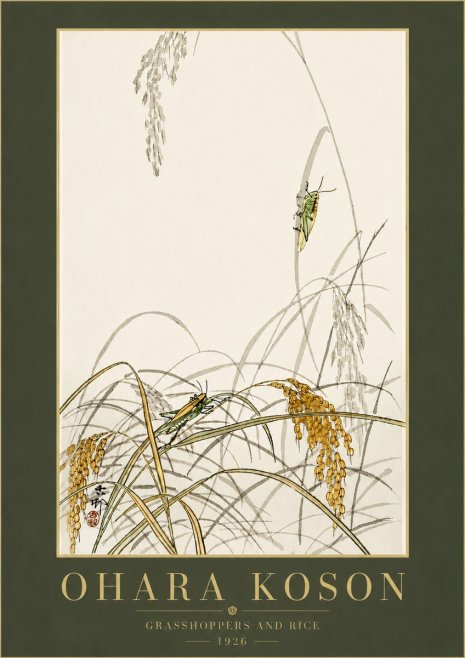 Ohara Koson Grasshoppers and Rice No6 - Plakát