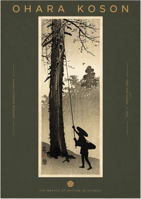 Ohara Koson Tree and Figure No2 - Plakát