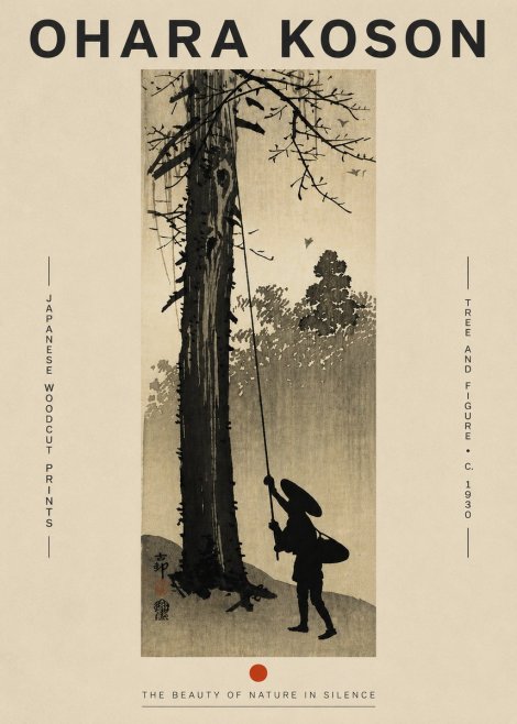 Ohara Koson Tree and Figure No4 - Plakát