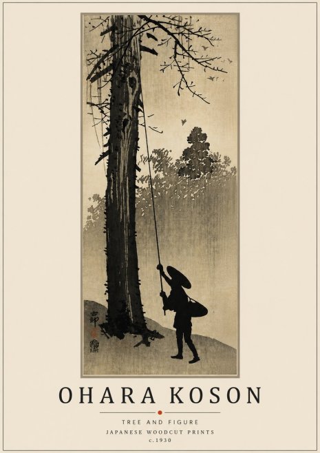 Ohara Koson Tree and Figure No5 - Plakát