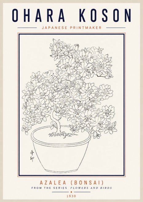 Ohara Koson Azalea (Bonsai) No3 - Plakát