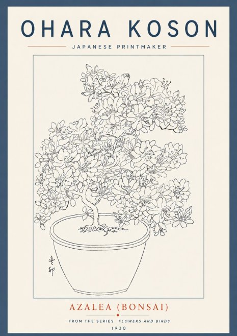 Ohara Koson Azalea (Bonsai) No6 - Plakát