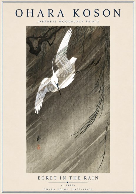 Ohara Koson Egret in the Rain II No3 - Plakát