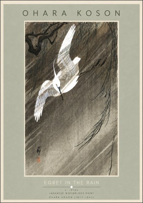 Ohara Koson Egret in the Rain II No5 - Plakát