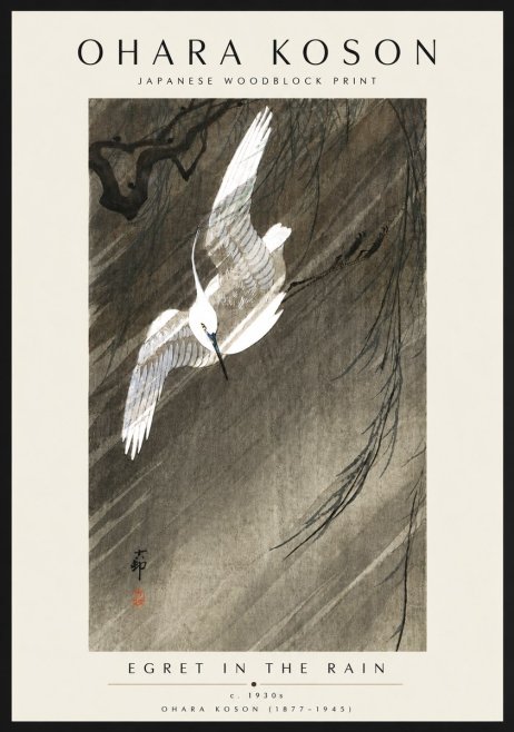 Ohara Koson Egret in the Rain II No6 - Plakát