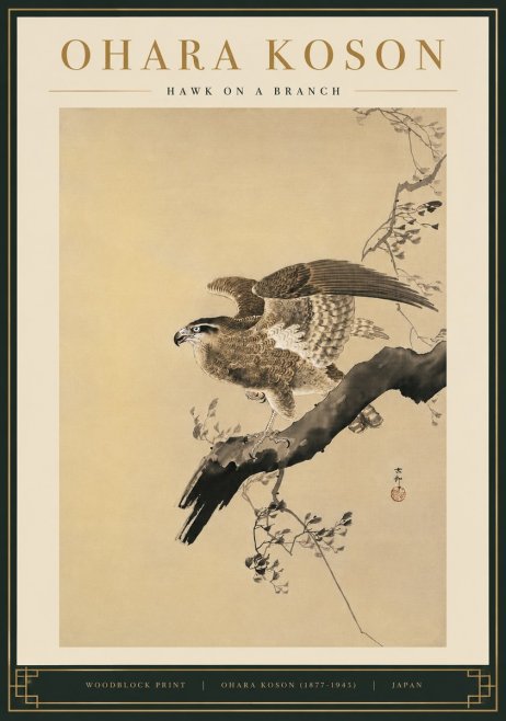 Ohara Koson Hawk on a Branch I No5 - Plakát