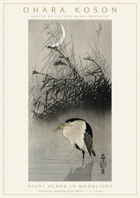 Ohara Koson Night Heron in Moonlight No3 - Plakát