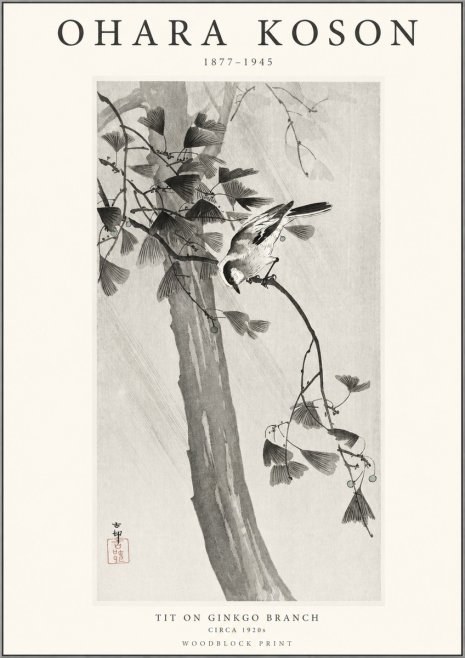 Ohara Koson Tit on Ginkgo Branch No1 - Plakát