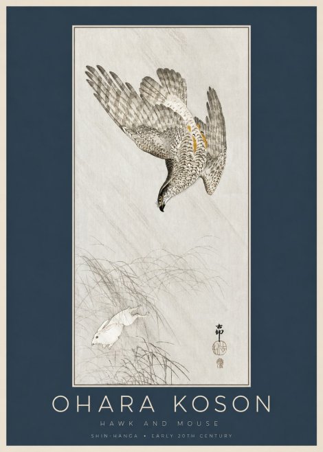 Ohara Koson Hawk and Mouse No2 - Plakát