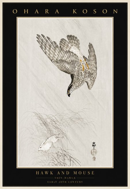 Ohara Koson Hawk and Mouse No4 - Plakát
