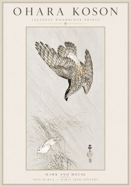 Ohara Koson Hawk and Mouse No6 - Plakát