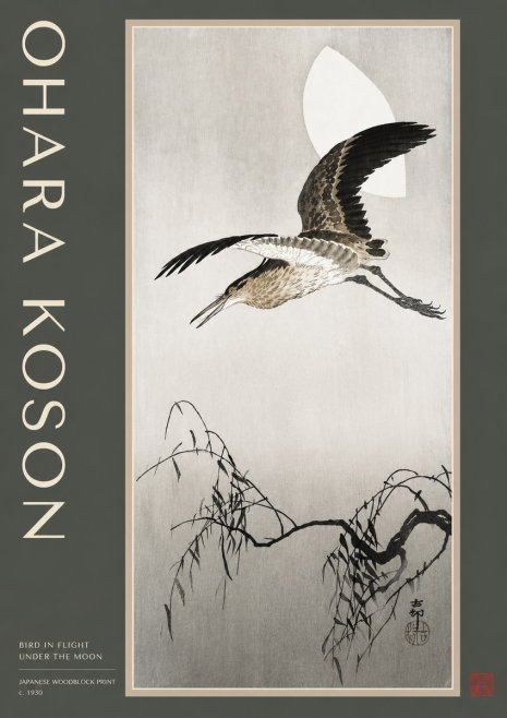 Ohara Koson Bird in Flight Under the Moon No2 - Plakát