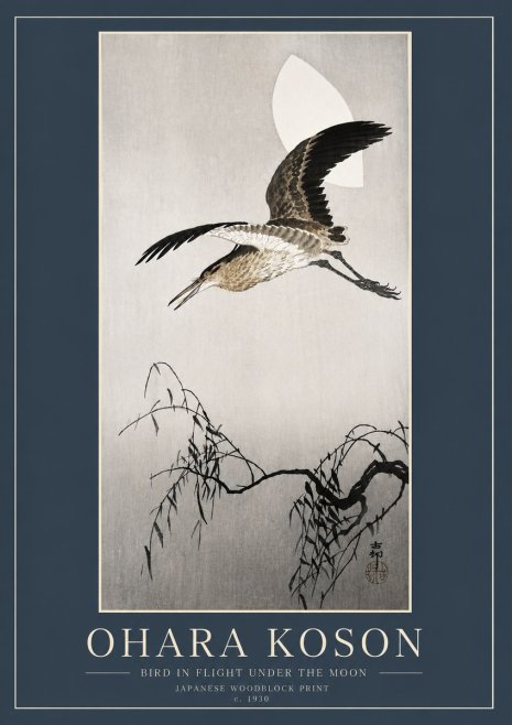 Ohara Koson Bird in Flight Under the Moon No6 - Plakát